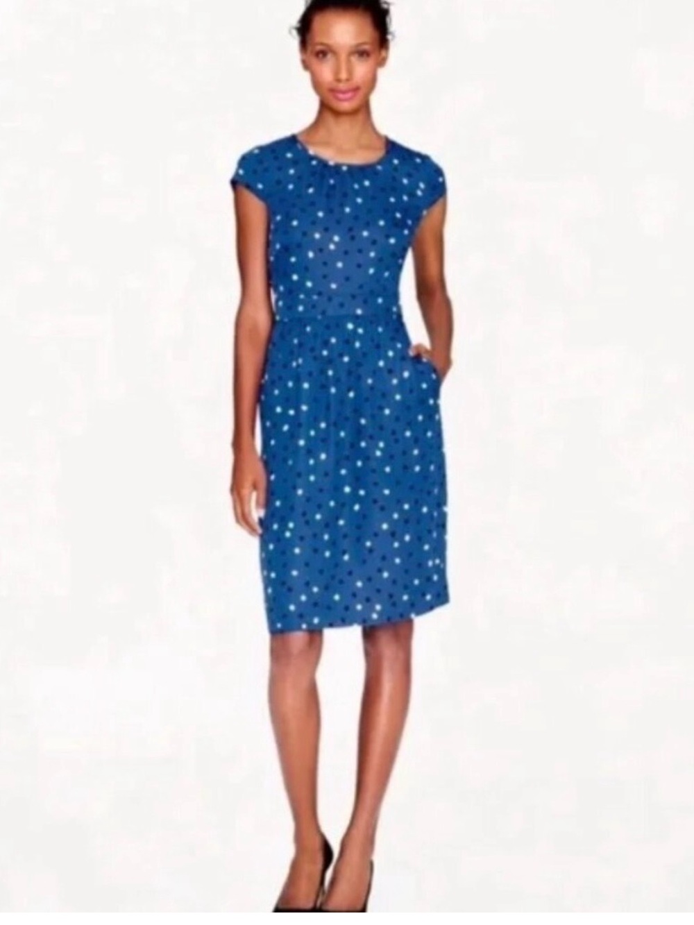 J. Crew Blue Silk Polka Dot Cap Sleeve Dress